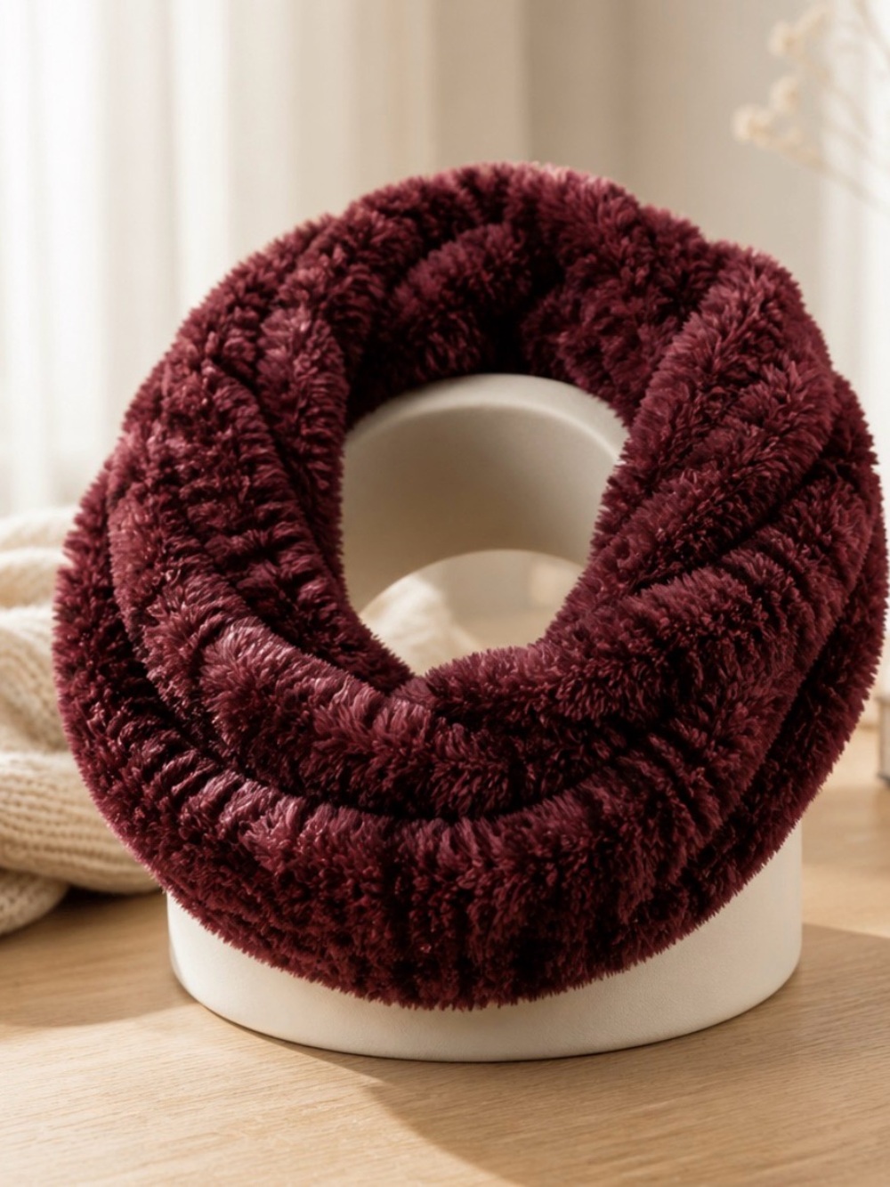 Luxurious Burgundy Faux Fur Scarf